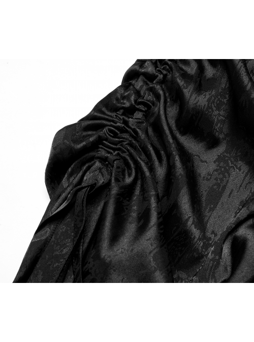 Black Punk Style Jacquard Cotton Fabric Improved Cheongsam Pointed Hem Drawstring Design Cheongsam Collar Long Sleeve Long Dress