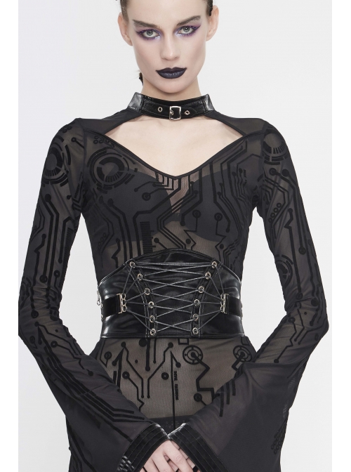 Punk Adjustable Imitation Leather Fan-shaped Lace Up Black Corset