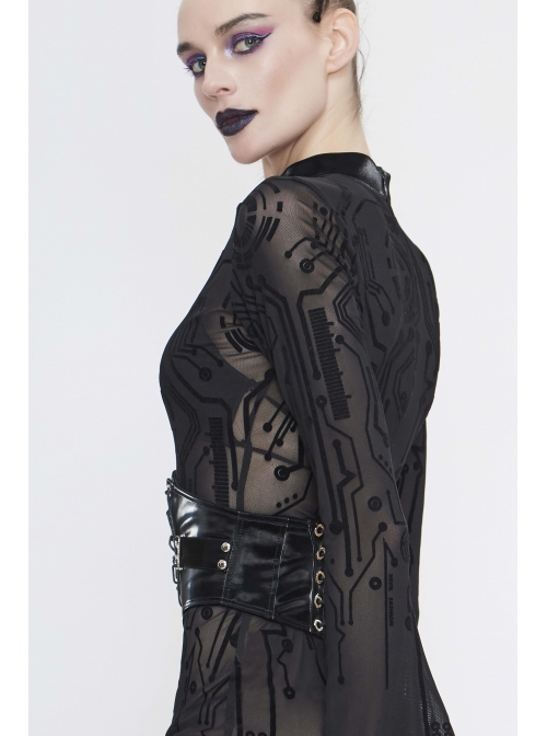 Punk Adjustable Imitation Leather Fan-shaped Lace Up Black Corset