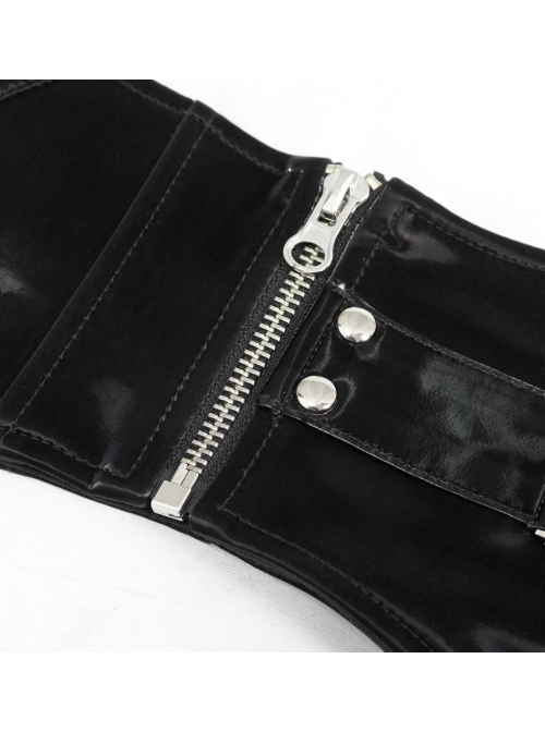 Punk Adjustable Imitation Leather Fan-shaped Lace Up Black Corset