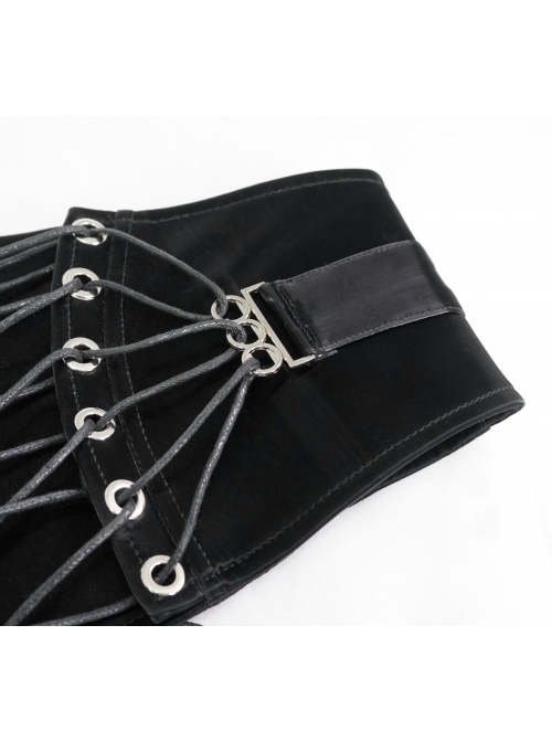 Punk Adjustable Imitation Leather Fan-shaped Lace Up Black Corset