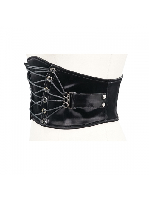 Punk Adjustable Imitation Leather Fan-shaped Lace Up Black Corset