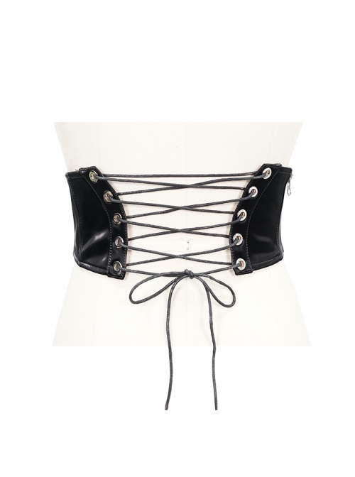 Punk Adjustable Imitation Leather Fan-shaped Lace Up Black Corset