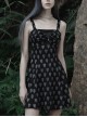 Heart Print Pattern Sexy Suspender Hollow Mesh Metal PU Buckle Bow Design Sleeveless Dress
