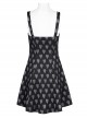 Heart Print Pattern Sexy Suspender Hollow Mesh Metal PU Buckle Bow Design Sleeveless Dress