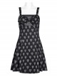 Heart Print Pattern Sexy Suspender Hollow Mesh Metal PU Buckle Bow Design Sleeveless Dress