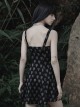 Heart Print Pattern Sexy Suspender Hollow Mesh Metal PU Buckle Bow Design Sleeveless Dress