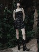 Heart Print Pattern Sexy Suspender Hollow Mesh Metal PU Buckle Bow Design Sleeveless Dress
