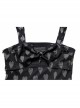 Heart Print Pattern Sexy Suspender Hollow Mesh Metal PU Buckle Bow Design Sleeveless Dress