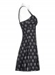 Heart Print Pattern Sexy Suspender Hollow Mesh Metal PU Buckle Bow Design Sleeveless Dress