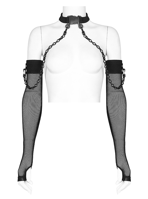 Elastic Diamond Texture Gauze Three-Dimensional Cutting Metal Stud Buckle Design Arm Sleeves