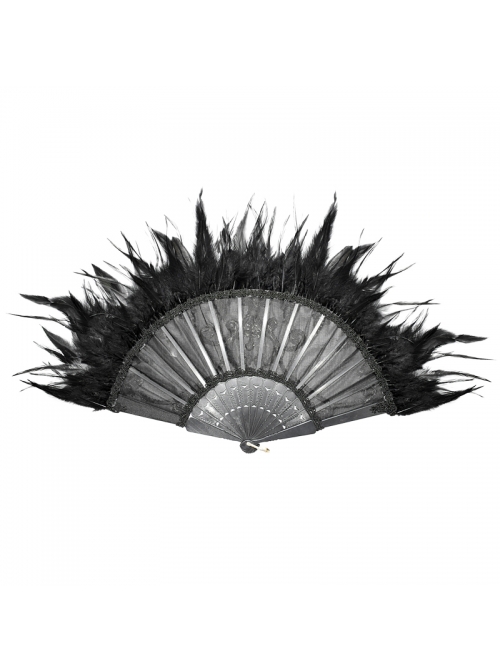 Gothic Non-foldable Rivet Decorative Feather Black Fan