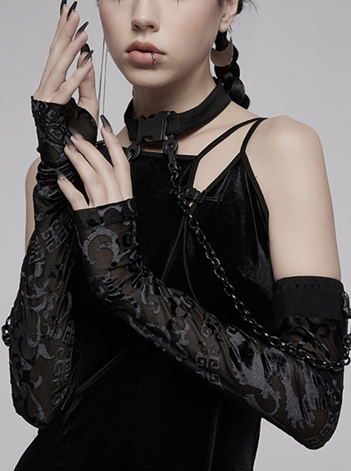 Black Dragon Pattern Burnt Flower Dark Detachable Choker With Arm Sleeves