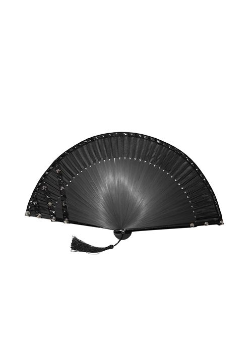 Non-foldable Bright Leather Edging Black Asymmetric Punk Rivet Fan