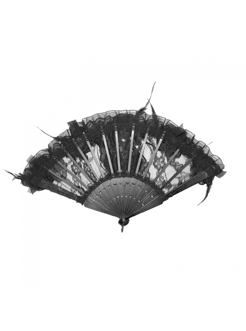 Non-foldable Black Gothic Lace Beaded Fan