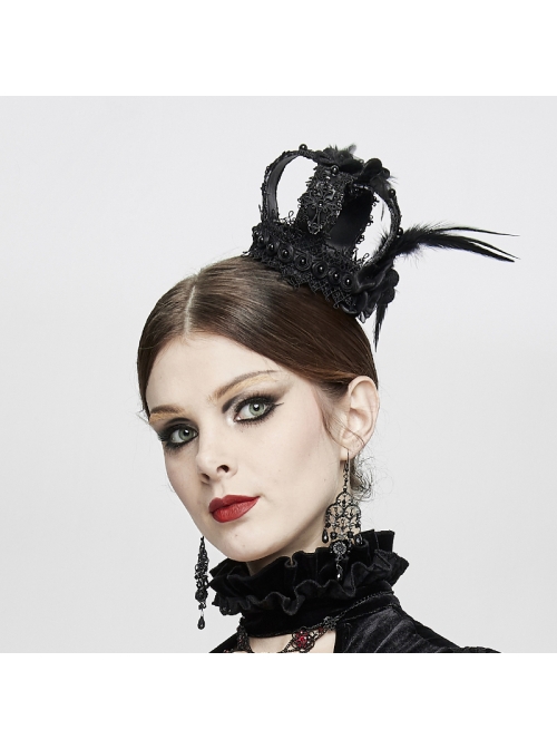 Black Gothic Feather Rose Lace Edging Cross Crown Hair Clip