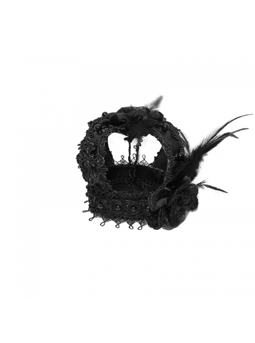 Black Gothic Feather Rose Lace Edging Cross Crown Hair Clip