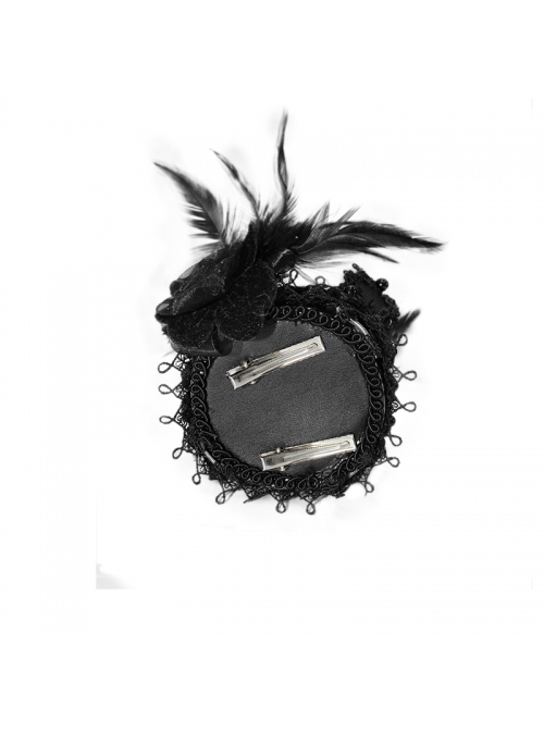 Black Gothic Feather Rose Lace Edging Cross Crown Hair Clip