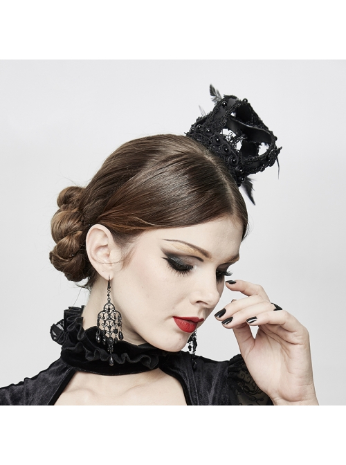 Black Gothic Feather Rose Lace Edging Cross Crown Hair Clip