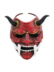 Red White Prajna Grimace Big Horns And Fangs Halloween Evening Party Stage Performance Resin Mask