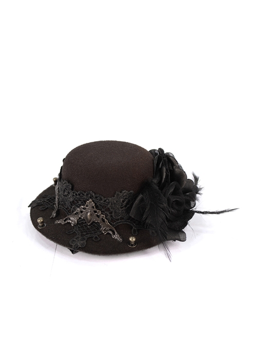Black Steampunk Mini Lace Flower Distressed Hair Clip