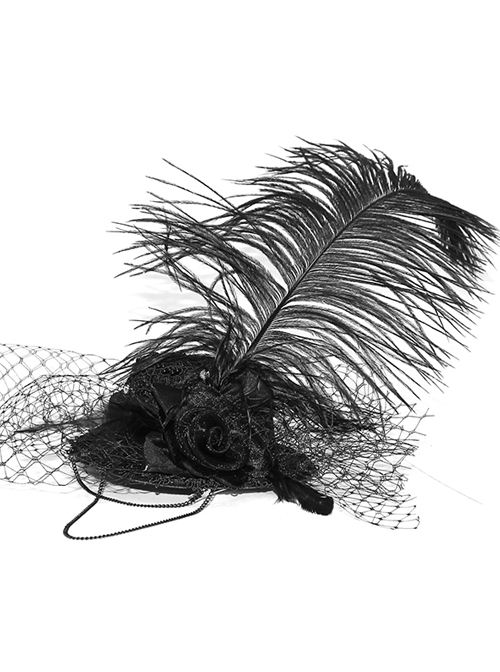 Black Gothic Light Gauze Detachable Feather Small Top Hair Clip