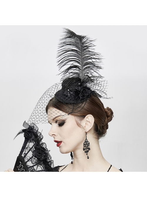 Black Gothic Light Gauze Detachable Feather Small Top Hair Clip