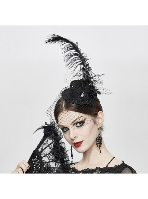 Black Gothic Light Gauze Detachable Feather Small Top Hair Clip