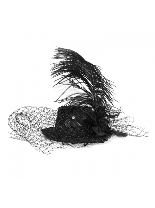 Black Gothic Light Gauze Detachable Feather Small Top Hair Clip