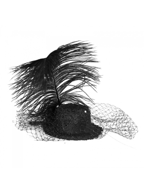 Black Gothic Light Gauze Detachable Feather Small Top Hair Clip