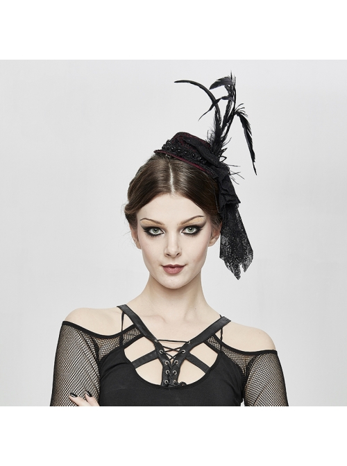 Gothic Detachable Black Feather Beads Decorated Red Hair Clip