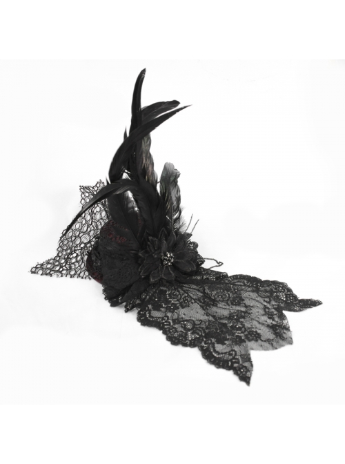Gothic Detachable Black Feather Beads Decorated Red Hair Clip