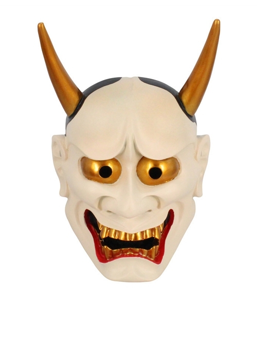 Horns Pointed Ears Japanese Ghost Monster Prajna Modeling Halloween Masquerade Haunted House Full Face Resin Mask
