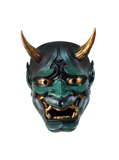Japanese Ghost Monster Prajna Horns Pointed Ears Modeling Halloween Masquerade Haunted House Full Face Resin Mask