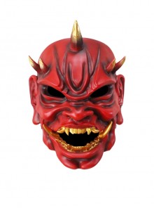 Red White Prajna Grimace Big Horns Fangs Halloween Evening Party Stage Performance Funny Trick Resin Mask
