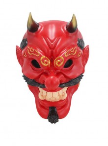 Red Long Nose Pointed Fangs Big Tengu Halloween Haunted Night God Devil Adult Full Face Resin Mask