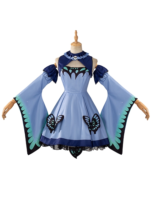 VTuber Uruha Rushia Outfit Halloween Cosplay Costume Blue Dress Full Set