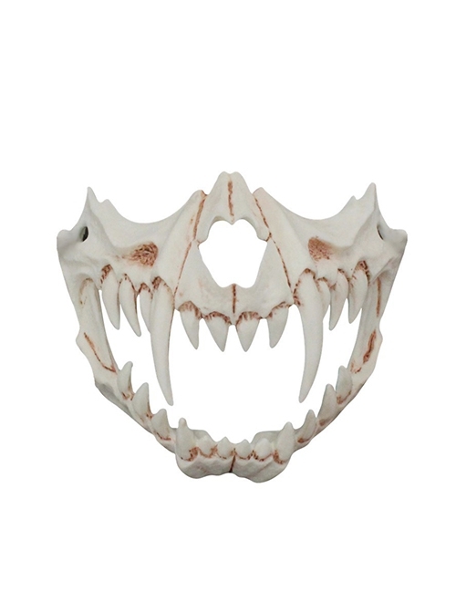 Fiercely Tiger Half Face Mask Halloween Haunted House Party Tengu Skull Devil Masquerade Adult Resin Mask