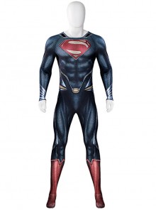 Man Of Steel Superman Clark Kent Battle Suit Halloween Cosplay Costume Blue Bodysuit