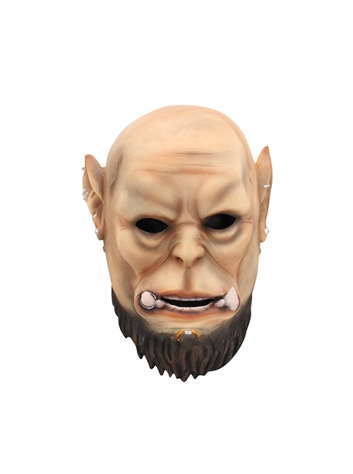 Pointed Ears Fangs Orc Funny Horror Mask Halloween Masquerade Haunted House Adult Full Face Resin Mask