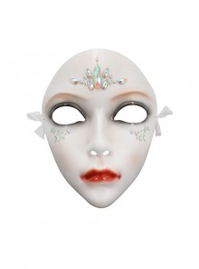 Chinese Style White Face Red Lip Temperament Female Ghost Mask Halloween Stage Prom Hanfu Performance Adult Full Face Resin Mask