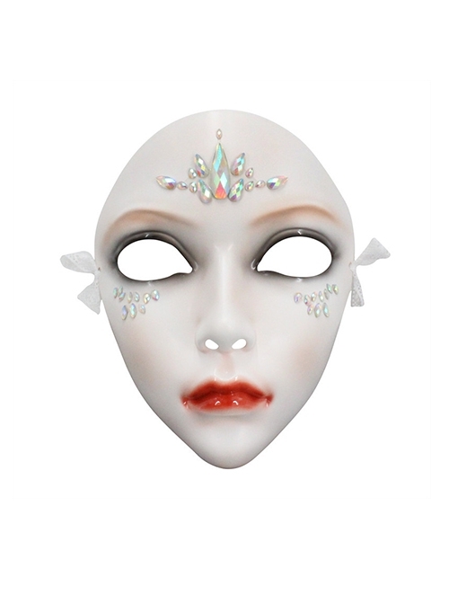 Chinese Style White Face Red Lip Temperament Female Ghost Mask Halloween Stage Prom Hanfu Performance Adult Full Face Resin Mask