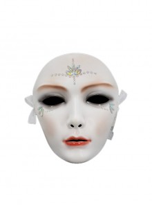 Chinese Style White Face Red Lip Handsome Male Ghost Mask Halloween Stage Prom Hanfu Performance Adult Full Face Resin Mask