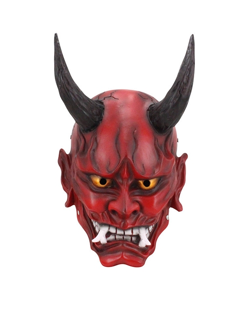 Long Horns Horrible Fangs Japan Prajna Mask Halloween Masquerade Stage Performance Adult Full Face Resin Mask