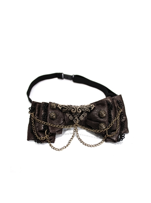 Brown-crackled Steampunk Adjustable Metal Decorative Bow Tie