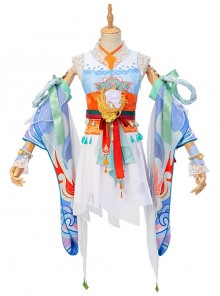 Game Naraka Bladepoint Tsuchimikado Kurumi Cyan-Blue Tulle Outfit Halloween Cosplay Costume Full Set
