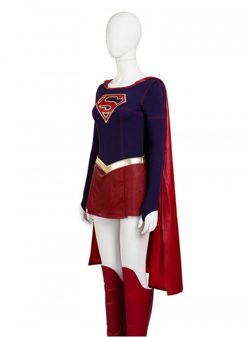 Supergirl Kara Zor-El Halloween Cosplay Costume Red Cloak