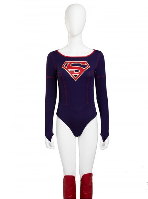 Supergirl Kara Zor-El Halloween Cosplay Costume Navy Blue Bodysuit