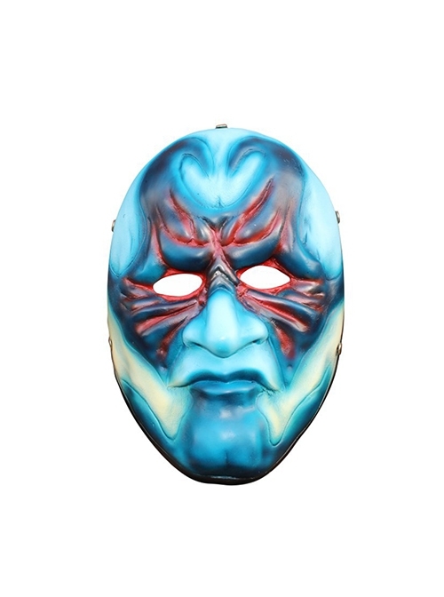Payday 2 Horror Robber Red Eyebrow Cheek Blue Face Grim Guy Full Face Mask Halloween Haunted House Stage Performance Masquerade Adult Resin Mask