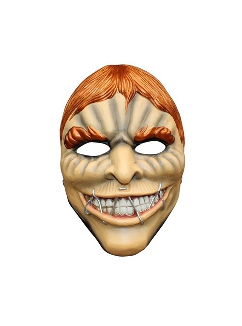Payday 2 Horror Disgusting Iron Wire Mouth Golden Hair Robber Full Face Mask Halloween Haunted House Stage Performance Masquerade Adult Resin Mask